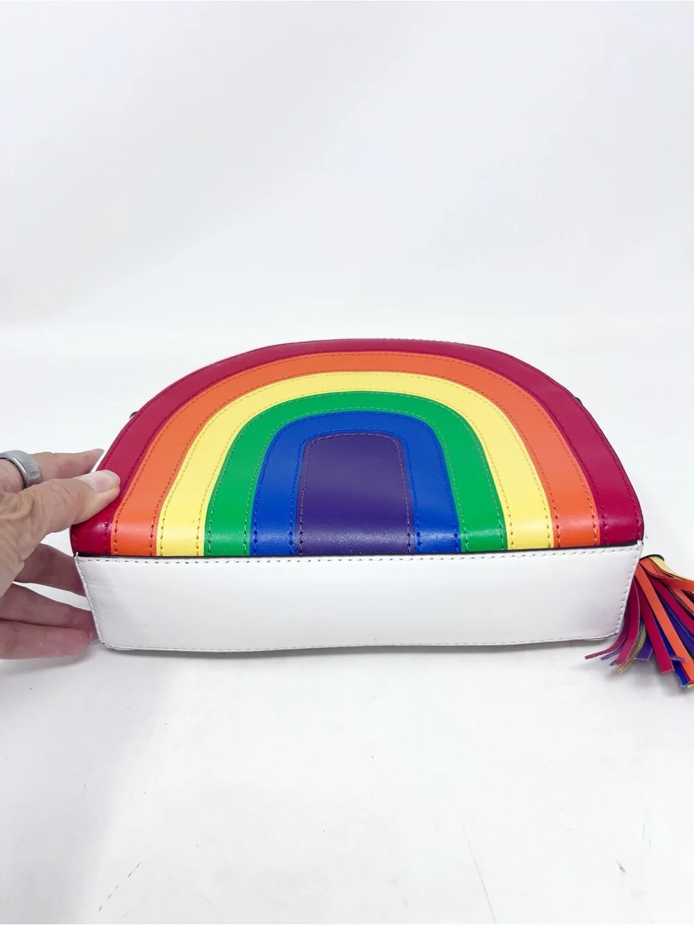 MICHAEL KORS WHITE LEATHER RAINBOW CROSSBODY HALF MOON PURSE NWT